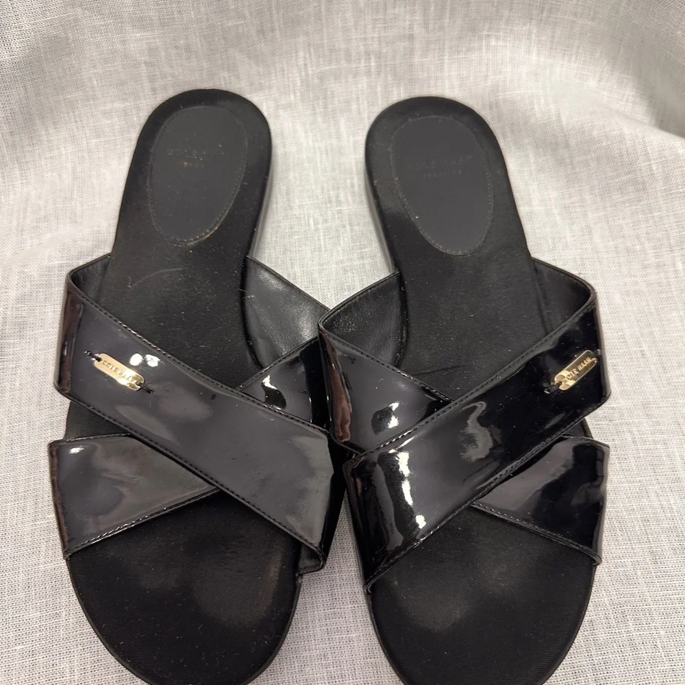Cole Haan Grand.OS Black Patent Leather Slide Sandals – Size 9M - Picture 3 of 6